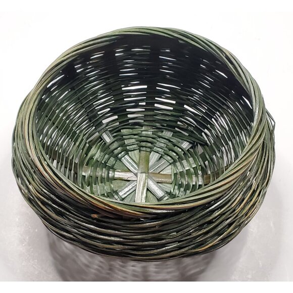 Wicker Basket Green 9" Round Decorative Bowl Artisan Weaving 9" Diameter Home De - Picture 3 of 7